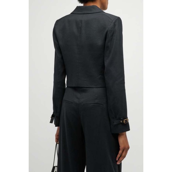 Veronica Beard Black Cropped Linen Blend Single Breast Jacket NWT Buckle Cuff - Picture 6 of 15